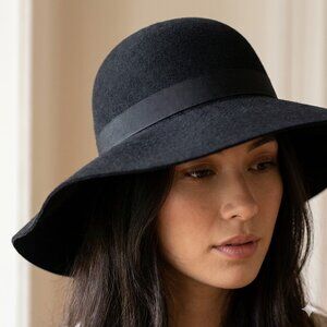 Nordstrom Women's Timeless Black Wool Blend Wide Brim Hat, 7.5"